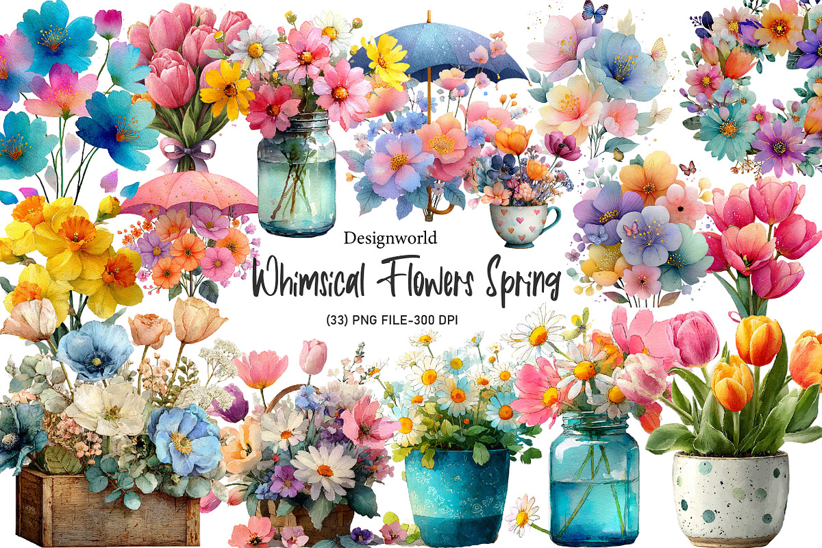 Whimsical Flowers Spring Clipart Bun, an Illustration by Designworld (Photo 1 of 8)