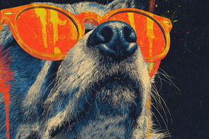 Dog in orange shades outside, a Photo by Beautiful things