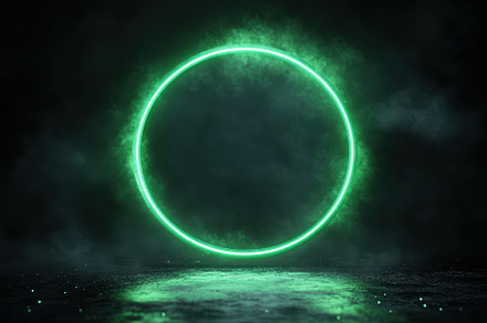 Glowing Green Circle Neon Light Abst, a Background Photo by Pixeness