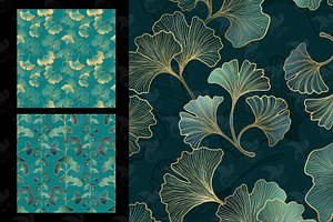 Teal And Gold Ginkgo Digital Paper