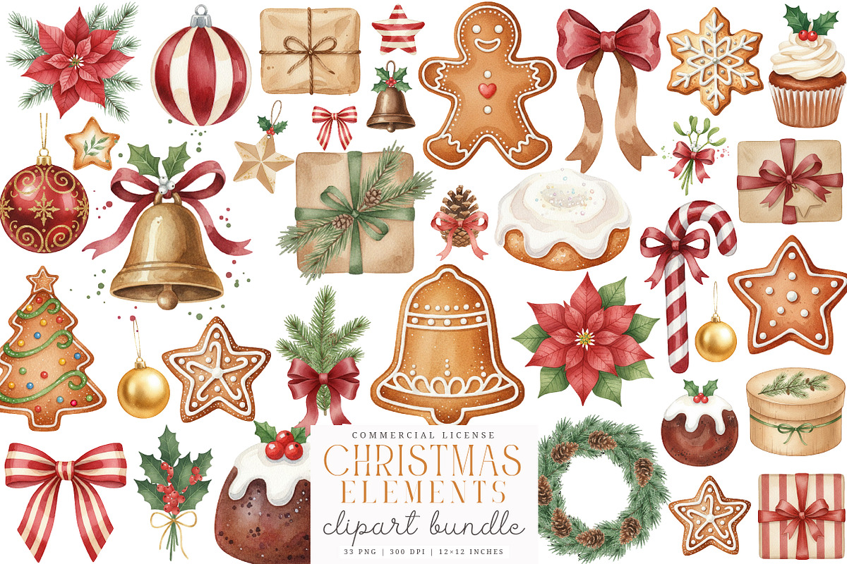 Watercolor Vintage Christmas Element, an Illustration by SinaCreation (Photo 1 of 6)