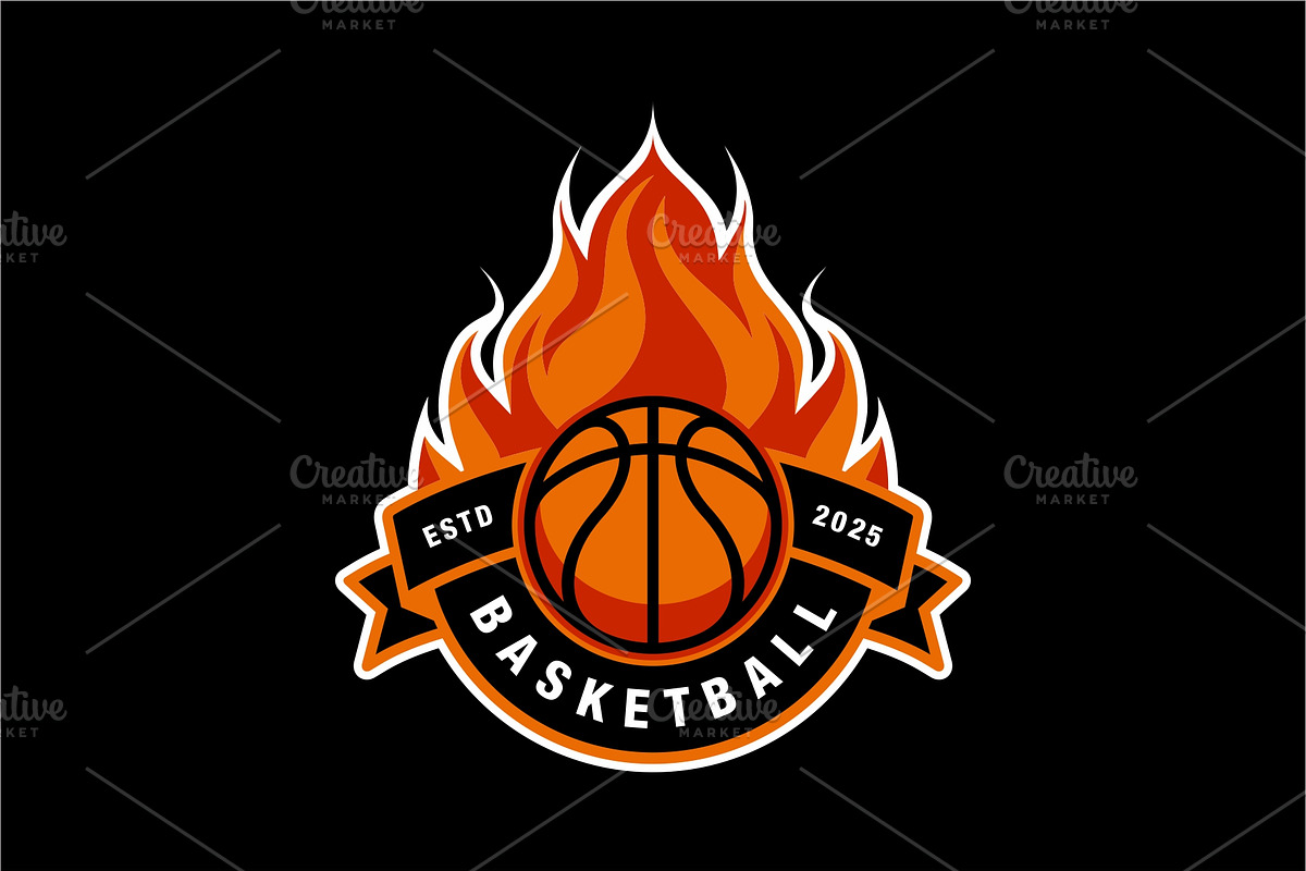 Basketball club logo on fire, a Branding & Logo Template by swarnstudio