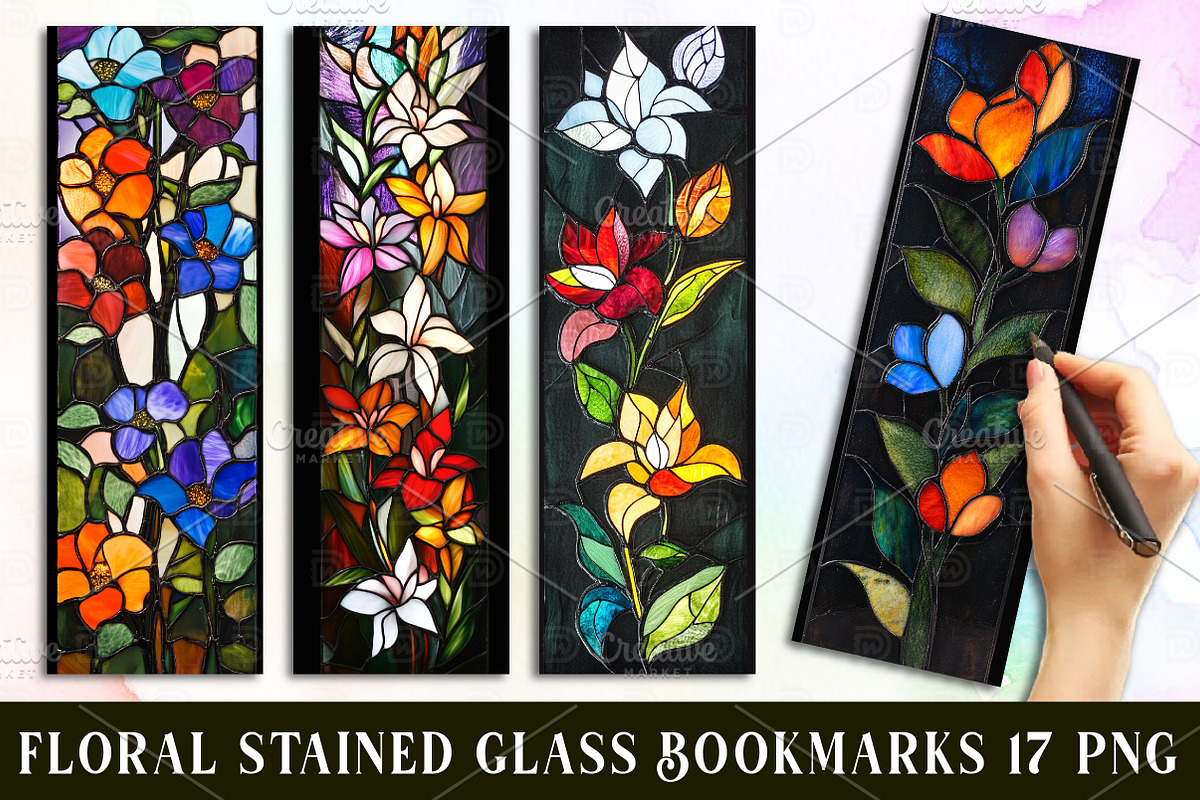 Floral Stained Glass Bookmarks, an Illustration by Watercolor design (Photo 1 of 3)
