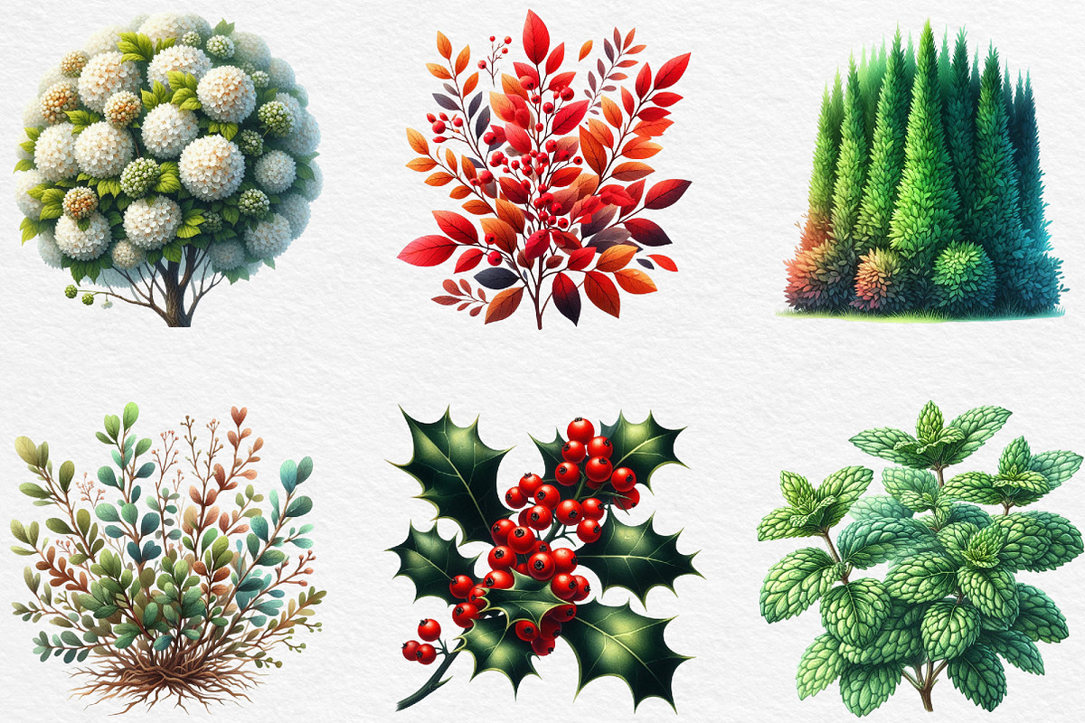 Watercolor Bushes Clipart Sublimatio, an Illustration by Black Bird Studio (Photo 4 of 6)