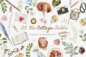 Watercolor Clipart - COTTAGE TABLE, a Decorative Illustration by Beigetime