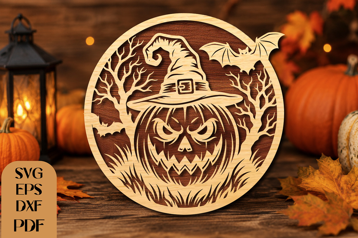 Scary Pumpkin Halloween Laser Cut, an Object Graphic by DreamCafeArt (Photo 1 of 4)