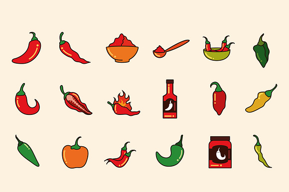 Spicy Chili Pepper Icon Set preview 2