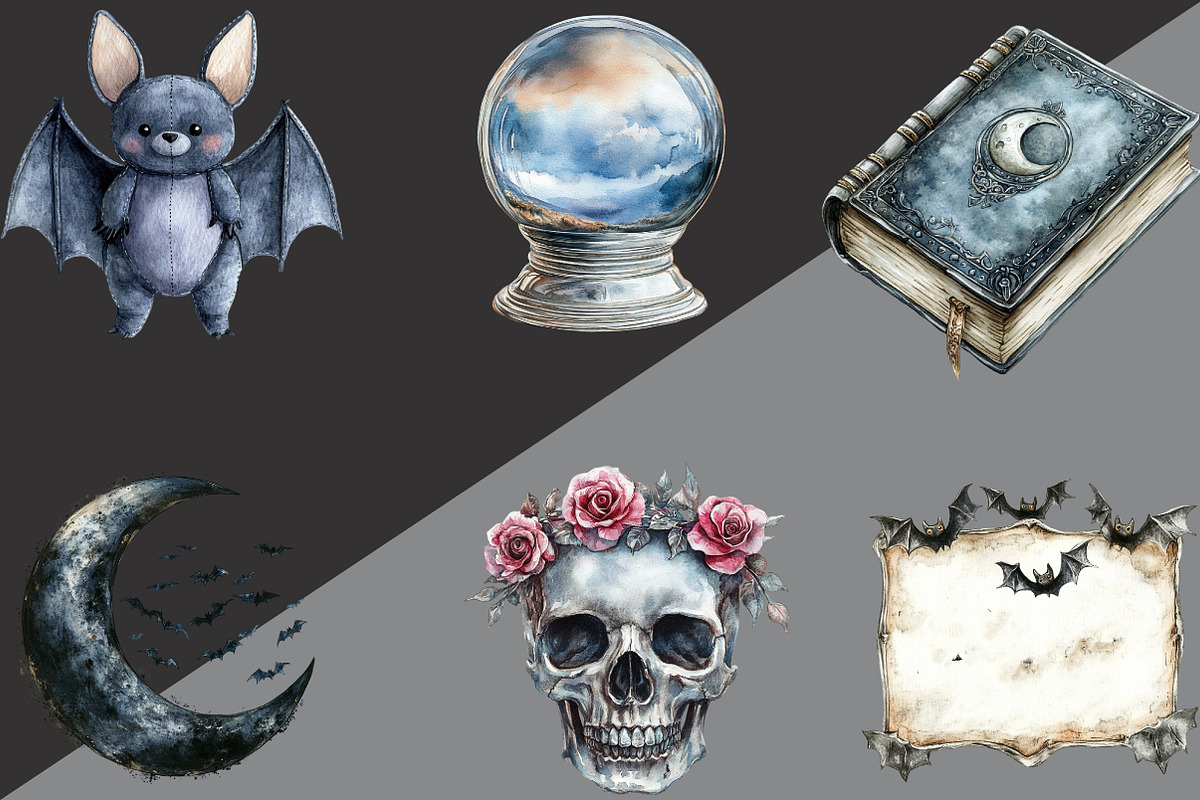 Silver Halloween Clipart PNG, an Illustration by Black Bird Studio (Photo 2 of 6)