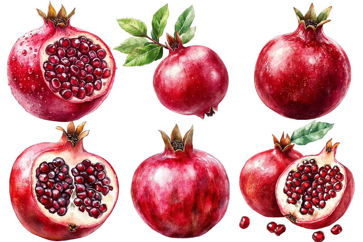 Pomegranate Watercolor Cliparts, an Illustration by Designworld (Photo 4 of 7)