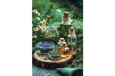 tinctures of flowers and herbs in a, an Object Illustration by yanadjana