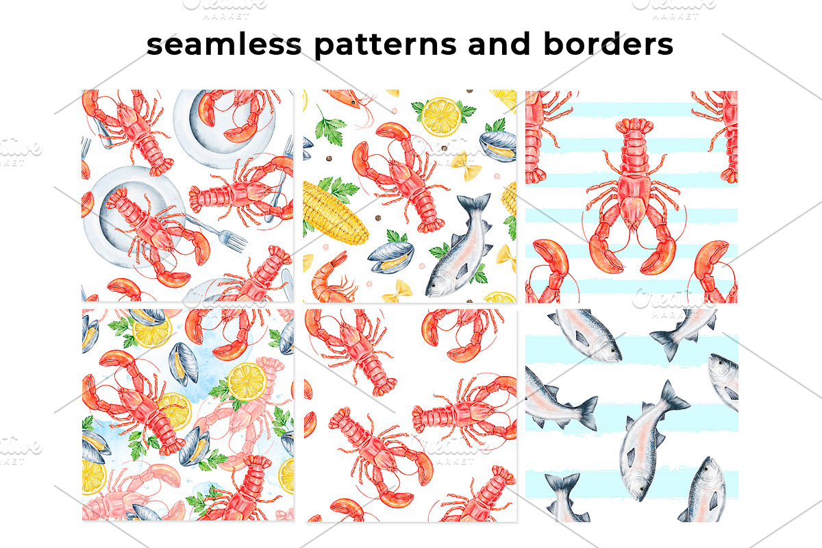 Seafood Watercolor Clipart, a Food Illustration by Eves_Aquadreams (Photo 9 of 12)