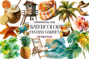 Watercolor Fantasy Garden Clipart, a Seasonal Illustration by Daily.Designs