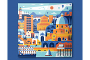 Mediterranean Sea Town Travel Poster, an Illustration by Alex Krugli (Thumbnail 2 of 7)