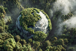 Earth covered in lush green forest a, a Photo by Pixeness Studio
