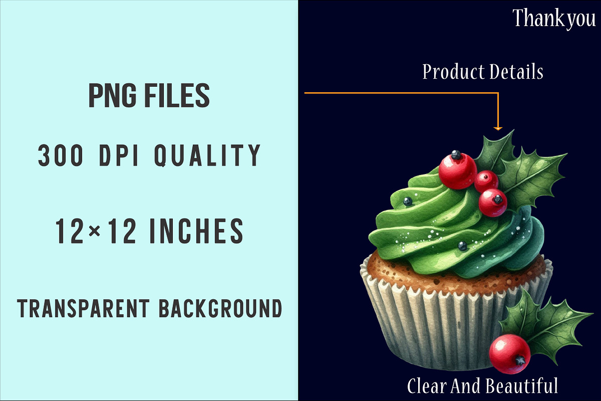Watercolor Christmas Cupcakes Png, an Illustration by SinaCreation (Photo 4 of 5)