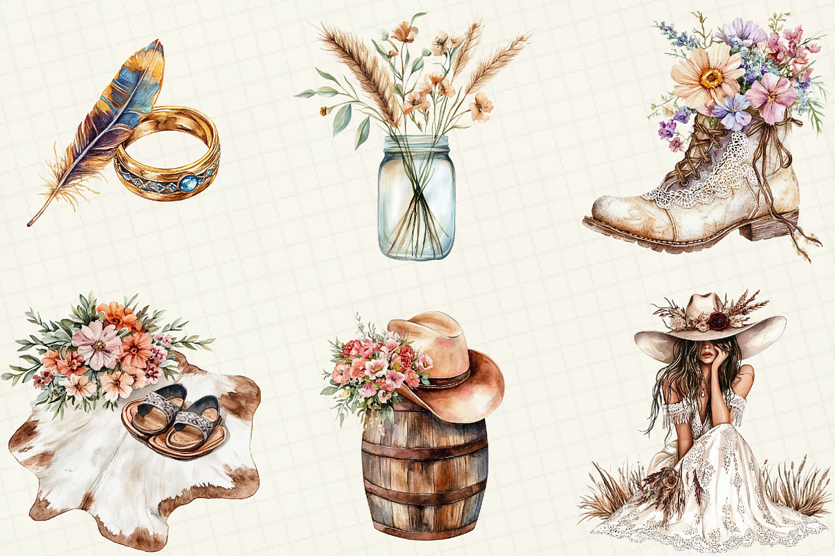 Western Boho Wedding Clipart, an Illustration by OK Design (Photo 2 of 5)