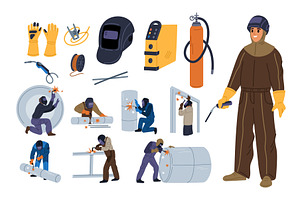 Cartoon welders at work. Men in, an Illustration by Vectorbuum