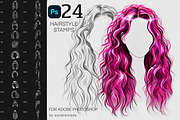 24 Hairstyle Stamp Brushes Photoshop, a Brush Add-On by sundrameda (Thumbnail 1 of 6)