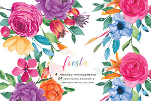 Watercolor Fiesta Flowers Set