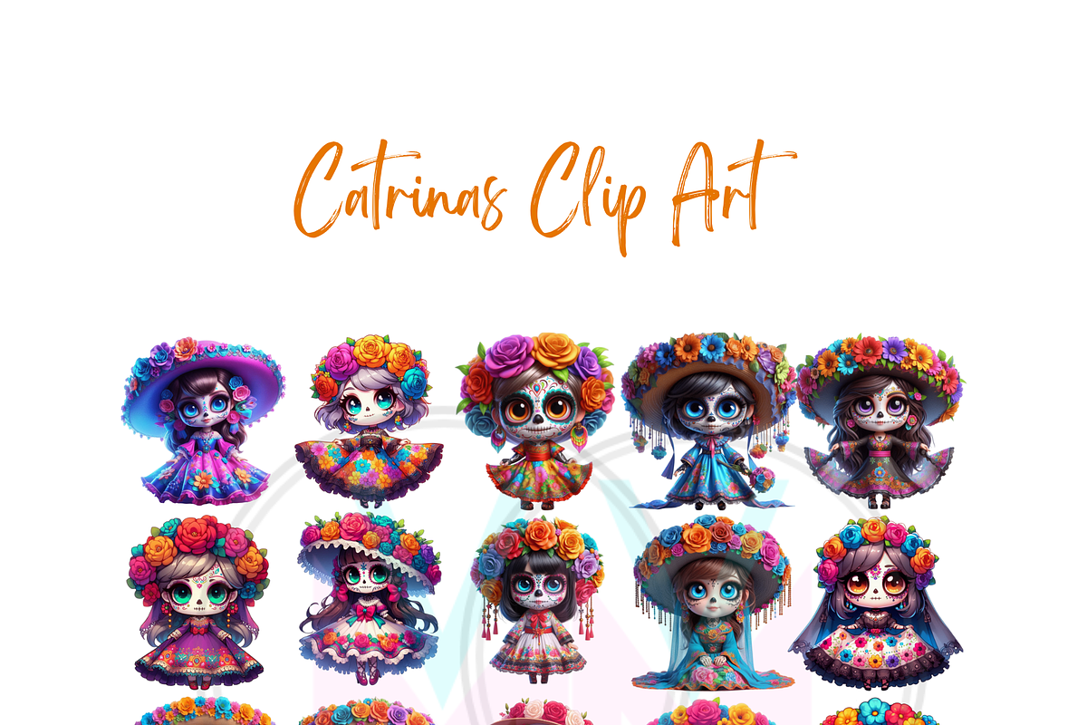 Cute dolls Catrina Day of the dead, a Seasonal Illustration by VM PARTYS  BY TAIRUMA (Photo 8 of 8)