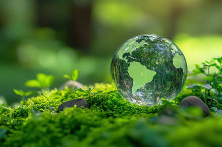 Glass Globe Earth on Green Moss Eco, a Background Photo by Pixeness