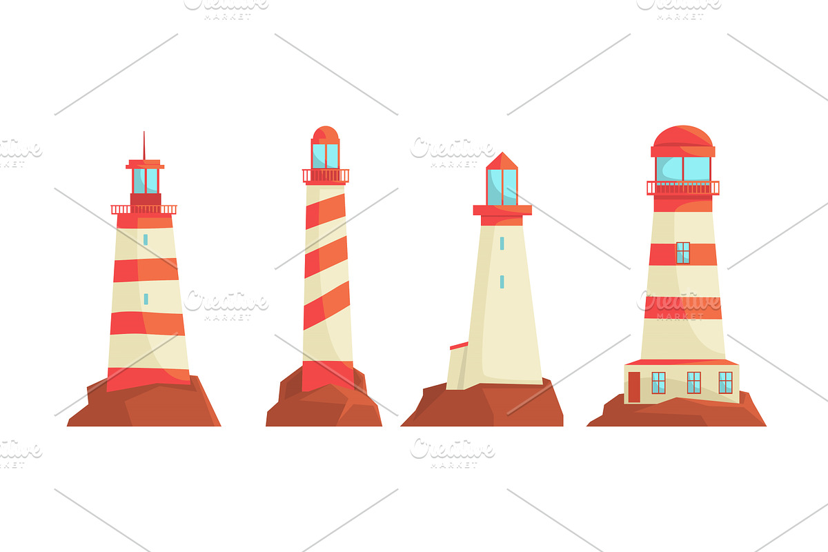 Lighthouse Structures Vector Set, an Object Illustration by TopVectors