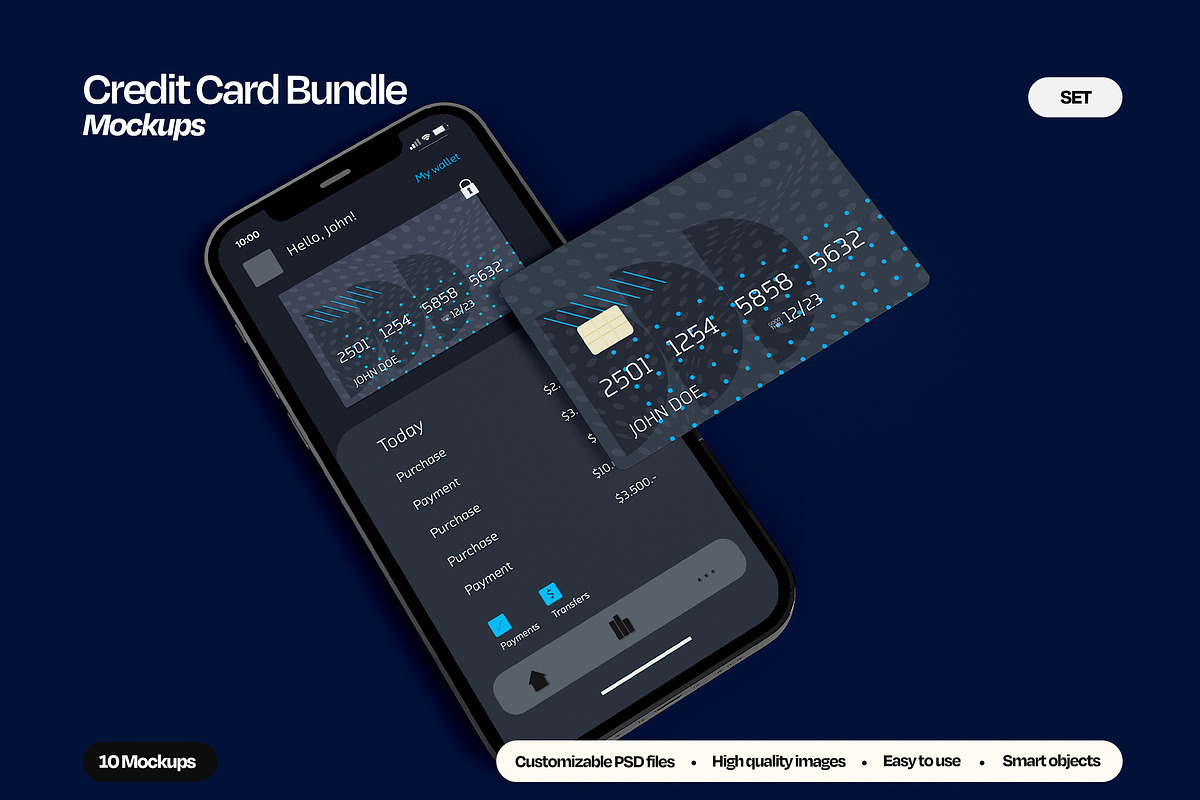 Credit Card & Banking App Mockup set, an iPhone Mockup by Mego-studio (Photo 1 of 11)