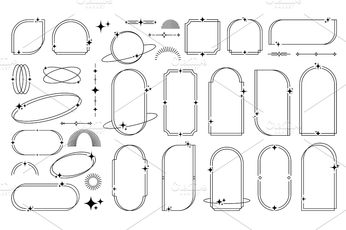 Frames and minimal line borders, a Decorative Illustration by Vector Tradition