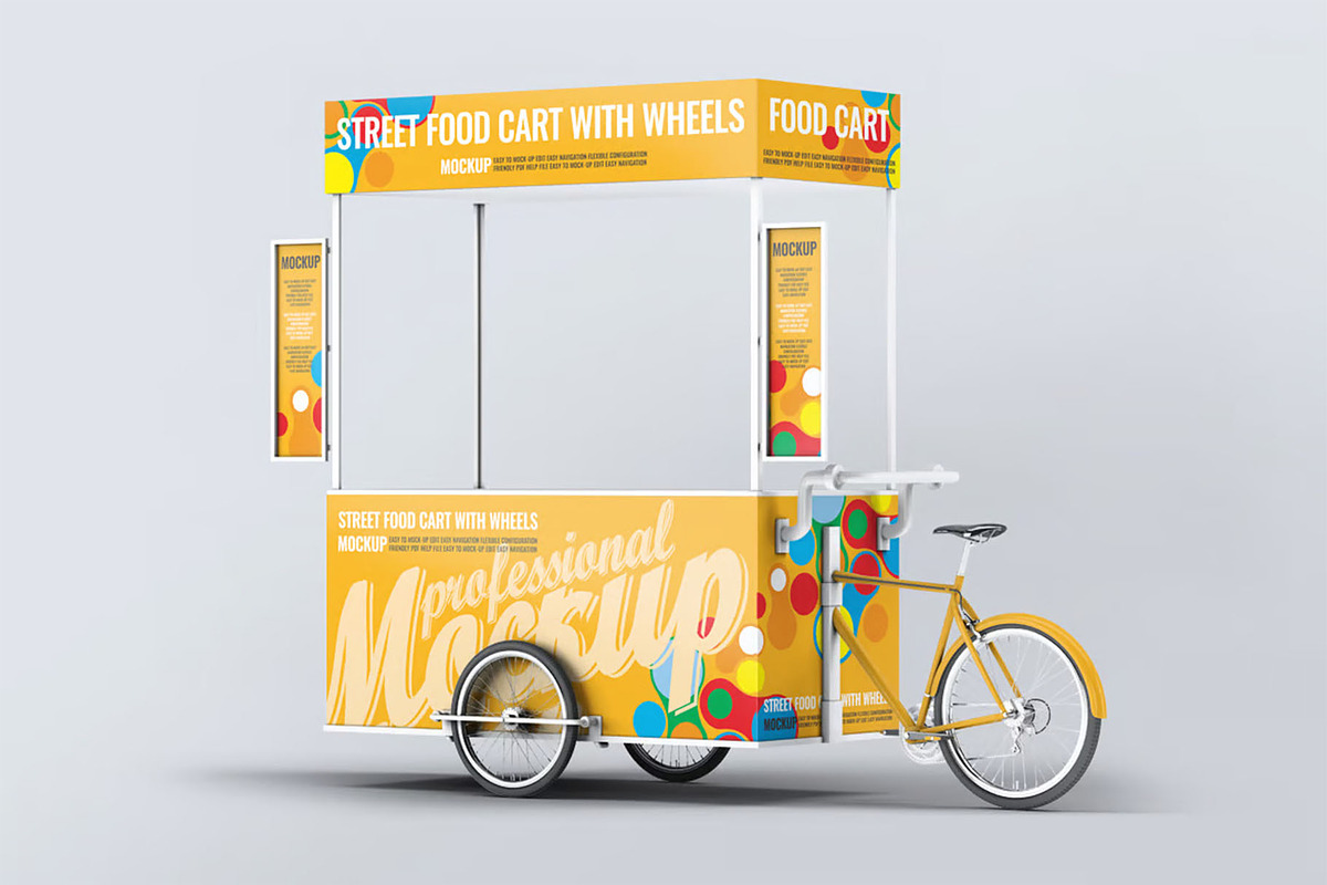 Food Cart Kiosk With Wheels Mock-Up, an Advertising Mockup by DesignRushMarket (Photo 4 of 6)