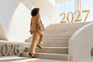 Woman in business attire walking ups, a Photo by Dvoevnore photos