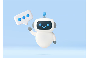 3D robot with speech bubble., a Technology Illustration by ModVector