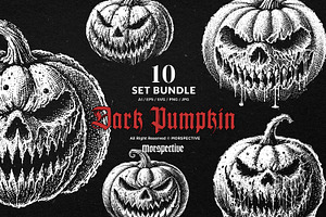 10 Bundle Dark Art Pumpkin Halloween, an Illustration by Morspective