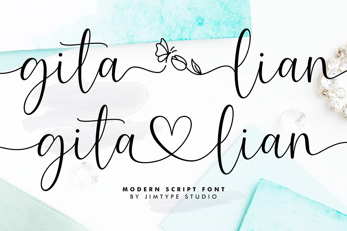 Gita Lian - Wedding Heart Font, a Script Font by Jimtype Studio (Photo 1 of 11)