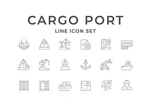 Set line icons of cargo port, an Outline Icon by motorama