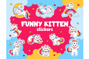 Cartoon cute cat and kitten caticorn, an Animal Illustration by Vector Tradition