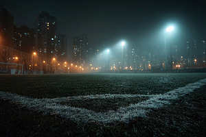 Empty Urban Soccer Field at Night with Stadium Lights, a Sports & Recreation Photo by José Manuel Gelpi