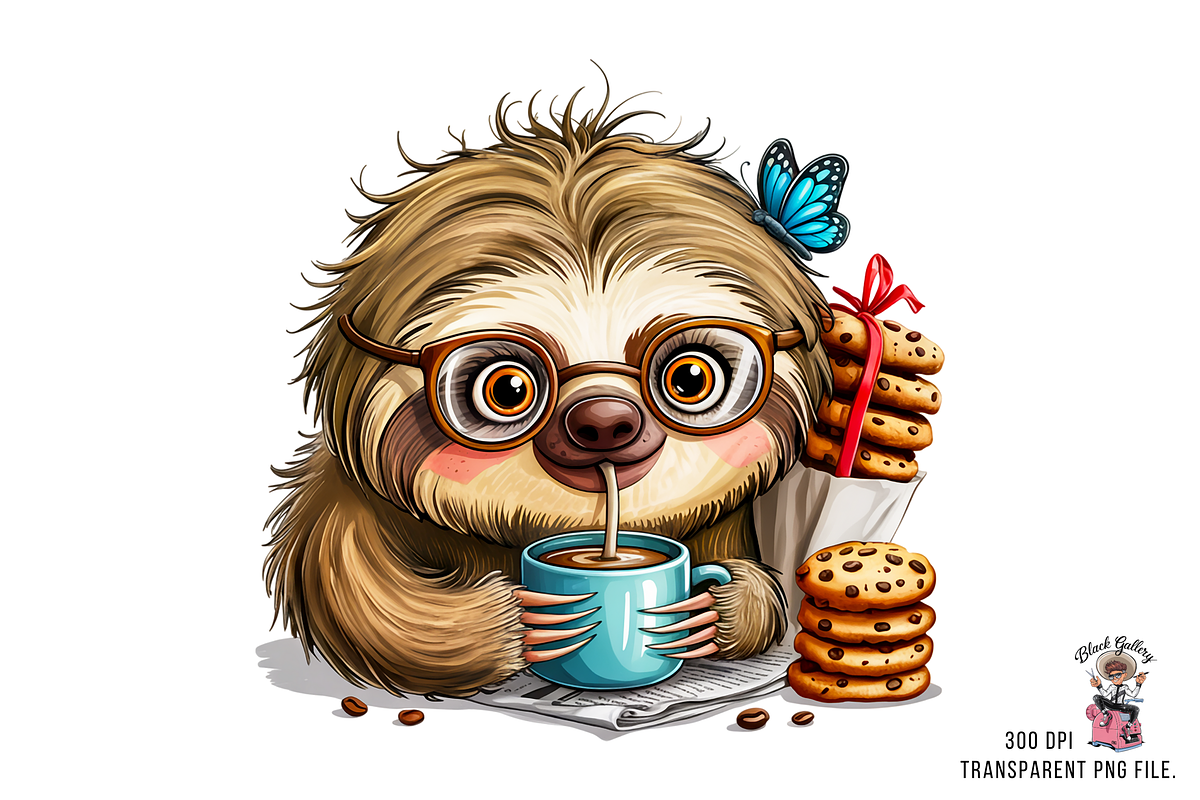 Male Sloth with Coffee Cup PNG, a Graphic by Clipart Bloom (Photo 6 of 11)
