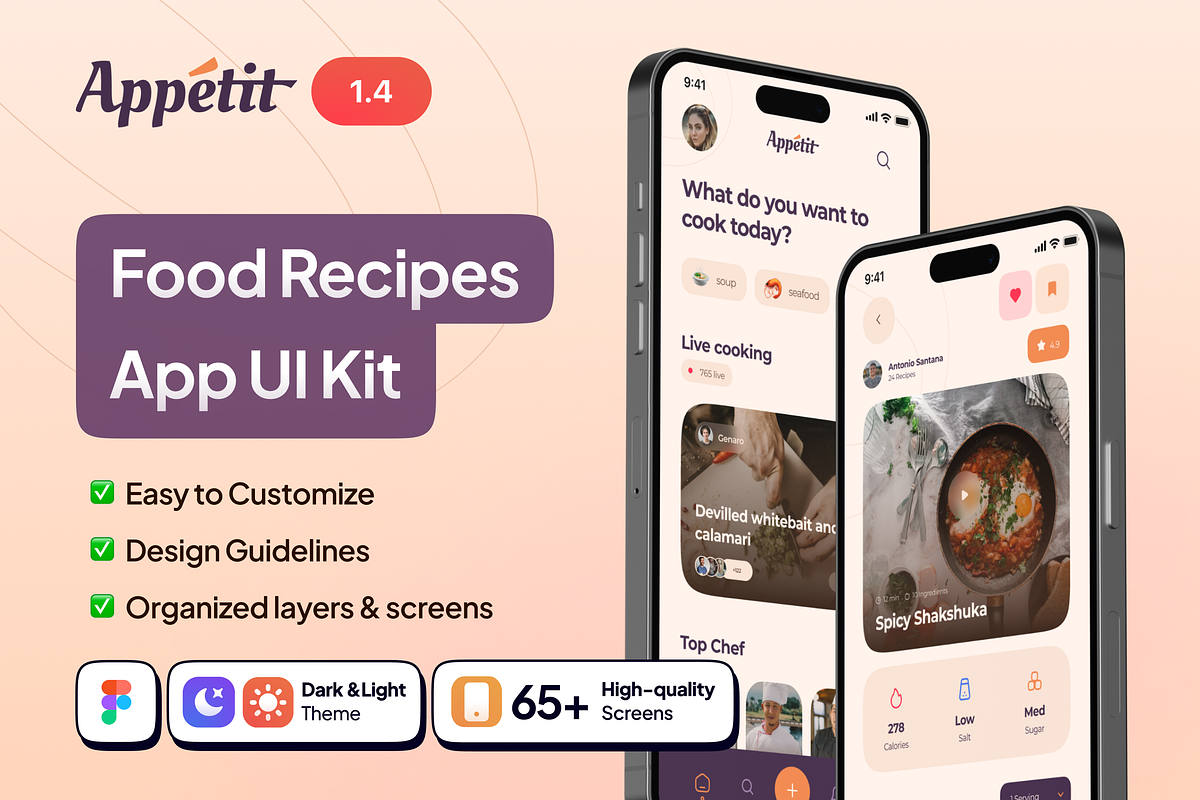 Appetit - Food Recipes App UI Kit, an UI Kit Template by Rafiq | YDN (Photo 1 of 8)