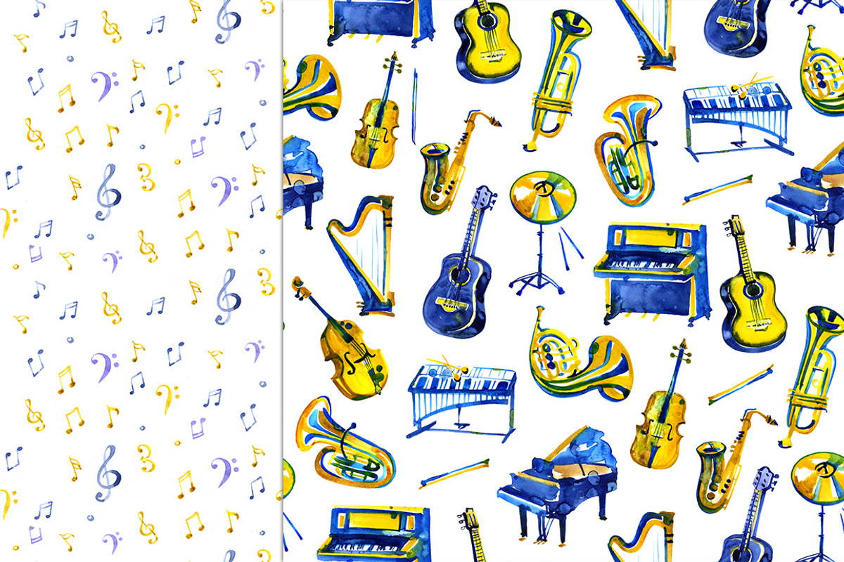 Watercolor musical patterns, a Pattern Graphic by NataliMiasStore (Photo 5 of 6)