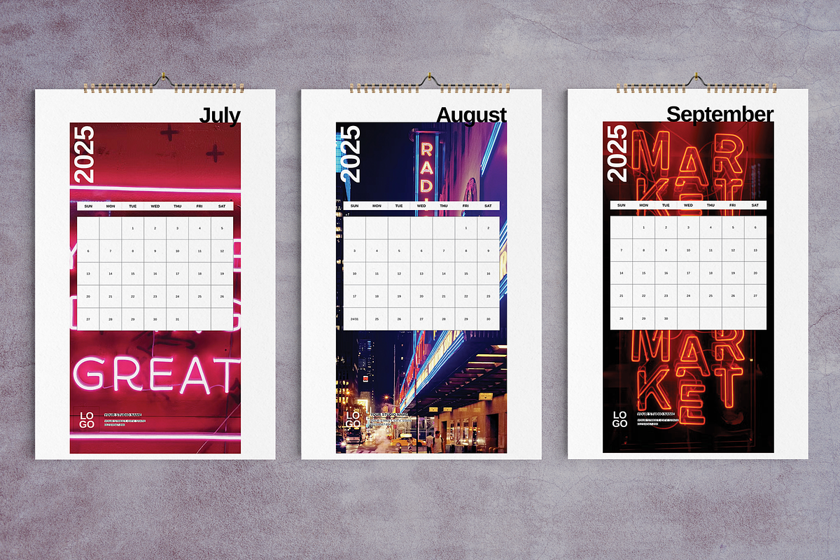 2025 Wall Calendar City Neon Design, a Stationery Template by Boris Cupac (Photo 4 of 5)