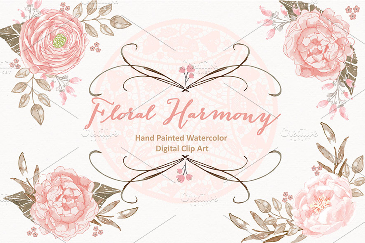 Vector Floral Harmony/Lace clipart, an Illustration by burlapandlace