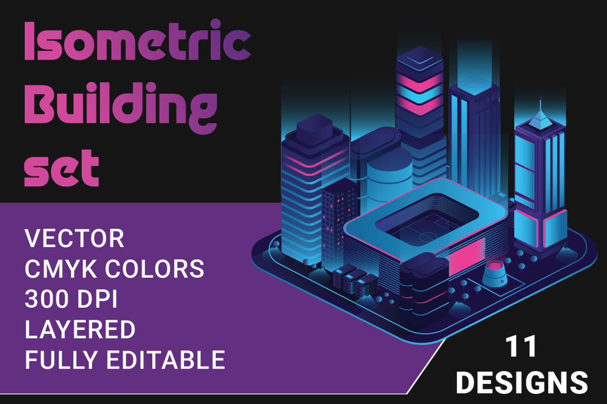 Isometric Building Set 11 Designs, a Work Illustration by Peacock_design (Photo 1 of 12)