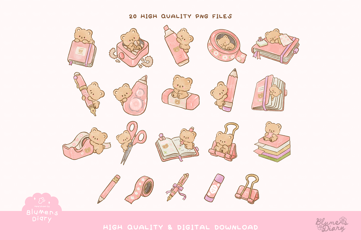 Sweet Stationeries Cute Bear Clipart, an Animal Illustration by Blumensdiary (Photo 2 of 6)