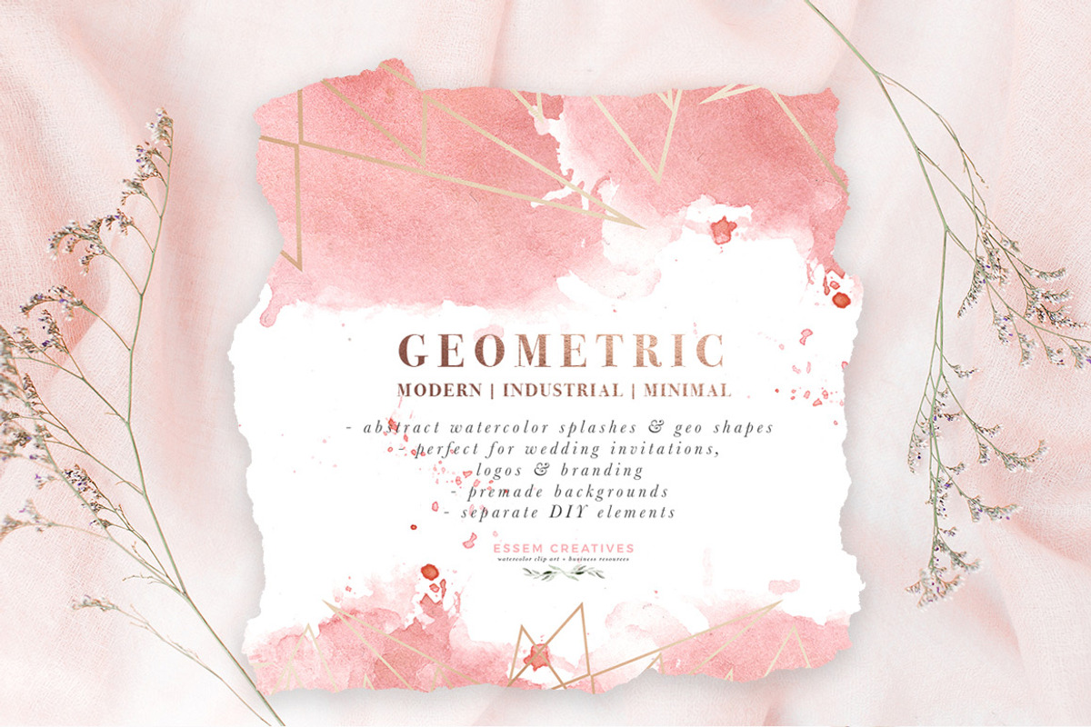 Rose Gold Geometric Watercolor, an Illustration by Essem Creatives (Photo 1 of 6)