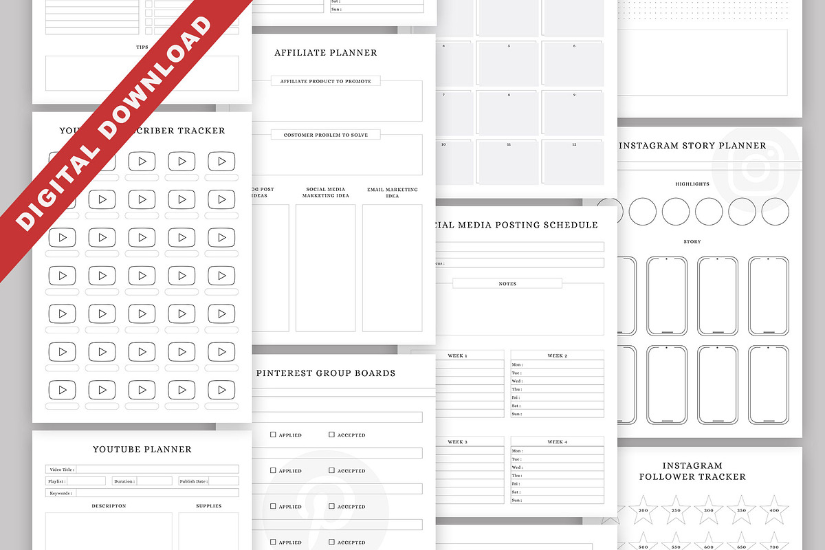 Editable social media planner bundle, a Stationery Template by Design Zone (Photo 3 of 9)