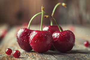 Fresh red cherry adorn garden nature, a Background Photo by Maylianaw28