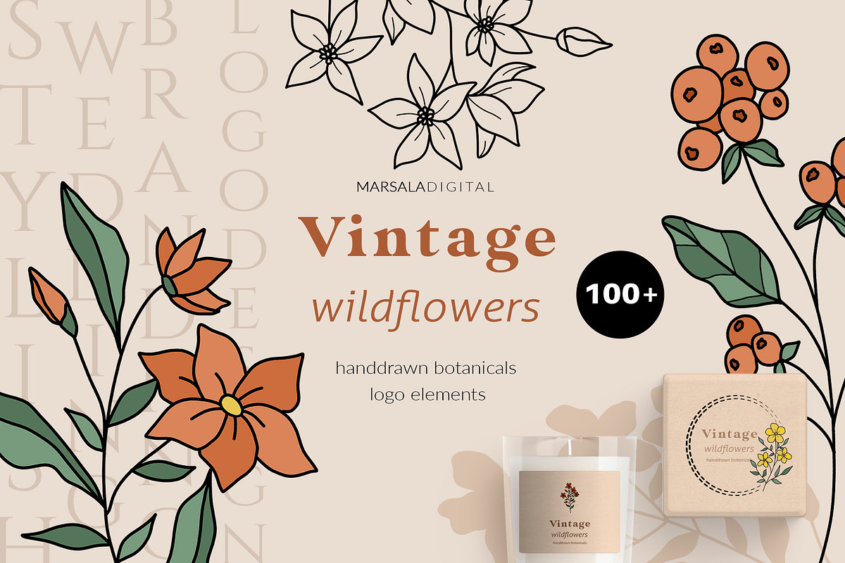 Wildflowers Botanical Line Art, an Illustration by Kaya Fonts (Photo 1 of 18)