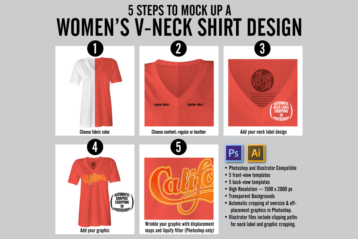 Women's V-Neck Mockup Templates, a Shirt Mockup by TheVectorLab (Photo 2 of 3)