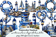 watercolor nautical clipart, an Illustration by GatewayDesign (Thumbnail 1 of 9)
