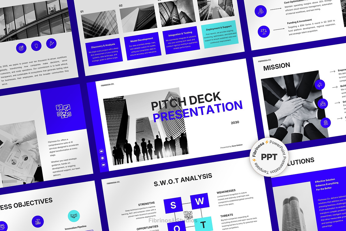 Corporate AI Company Pitch Deck, a Presentation Template by FIBRINOSÄ (Photo 1 of 7)